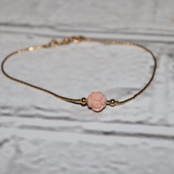 🌹 Vintage Monet Gold Chain Bracelet Peach Rose Center • 7" Long • Romantic - Picture 2 of 4